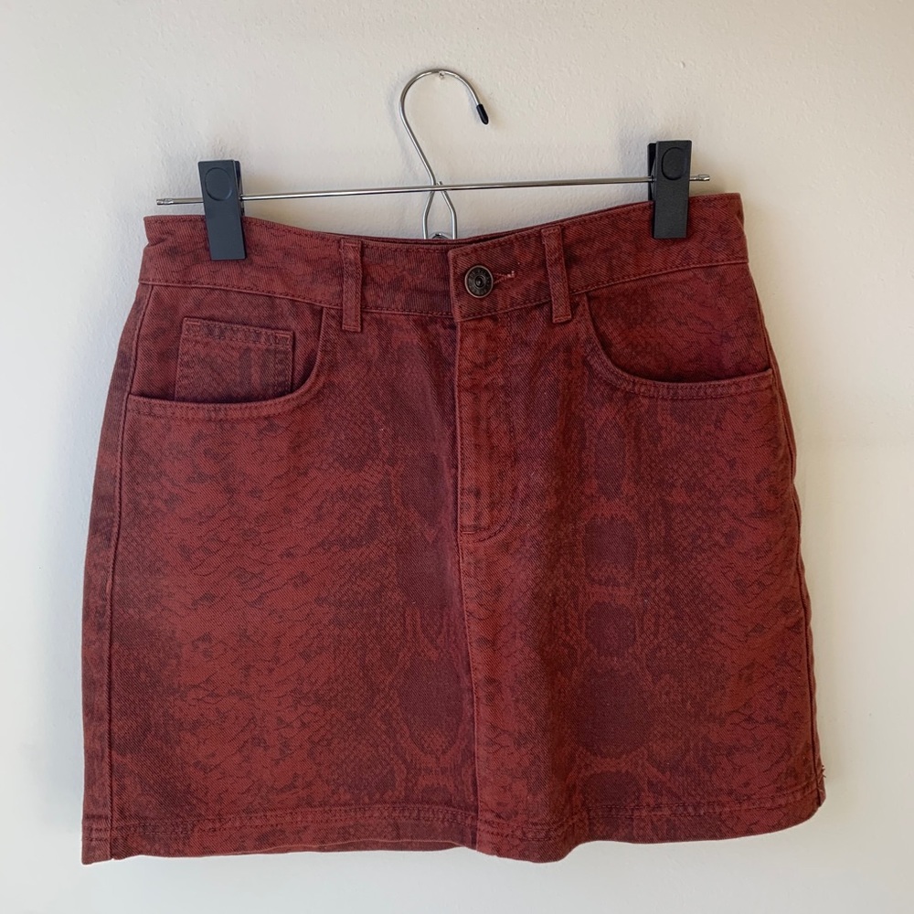 BDG Urban Outfitters Red Snakeskin Denim Skirt